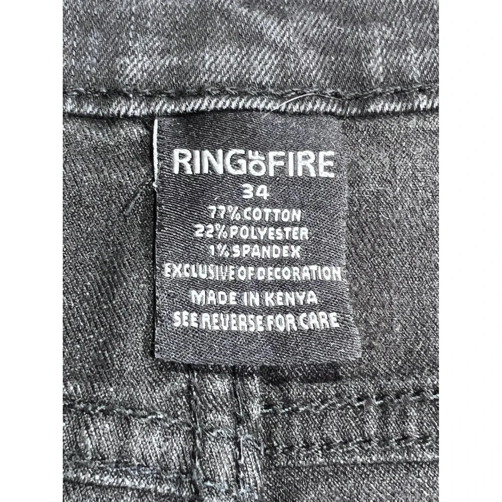 Ring of Fire Mens Distressed Black Denim Shorts Dark Wash Size 34